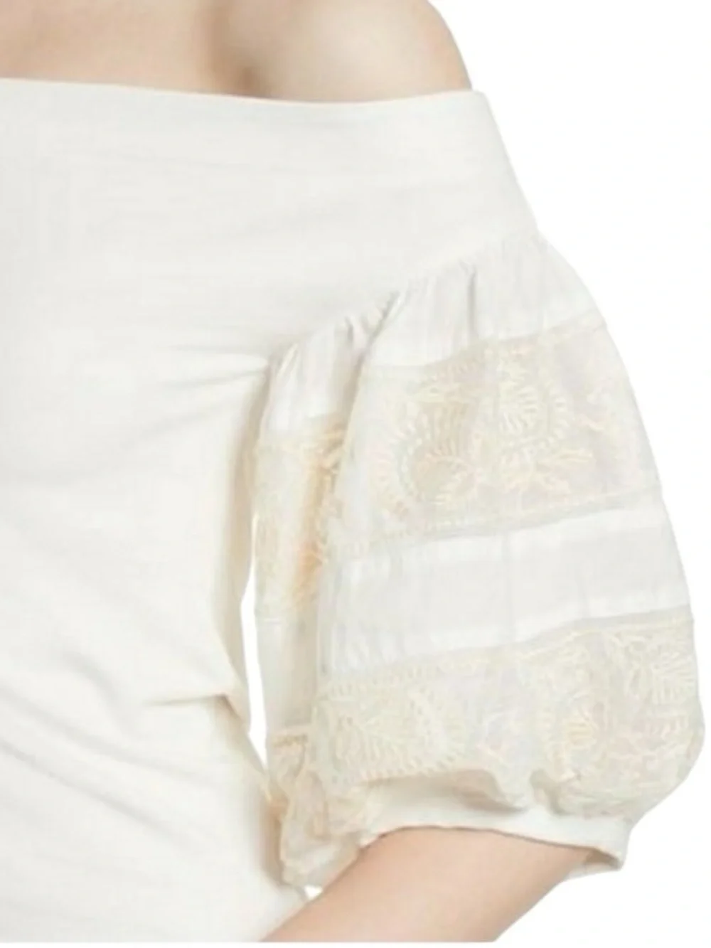 Free People Rock With It Off Shoulder Ivory Puff Sleeve M Boho Cottagecore